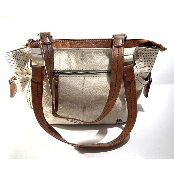 The Sack  genuine leather shoulder Bag neutral beige mid size boho women - Picture 1 of 13